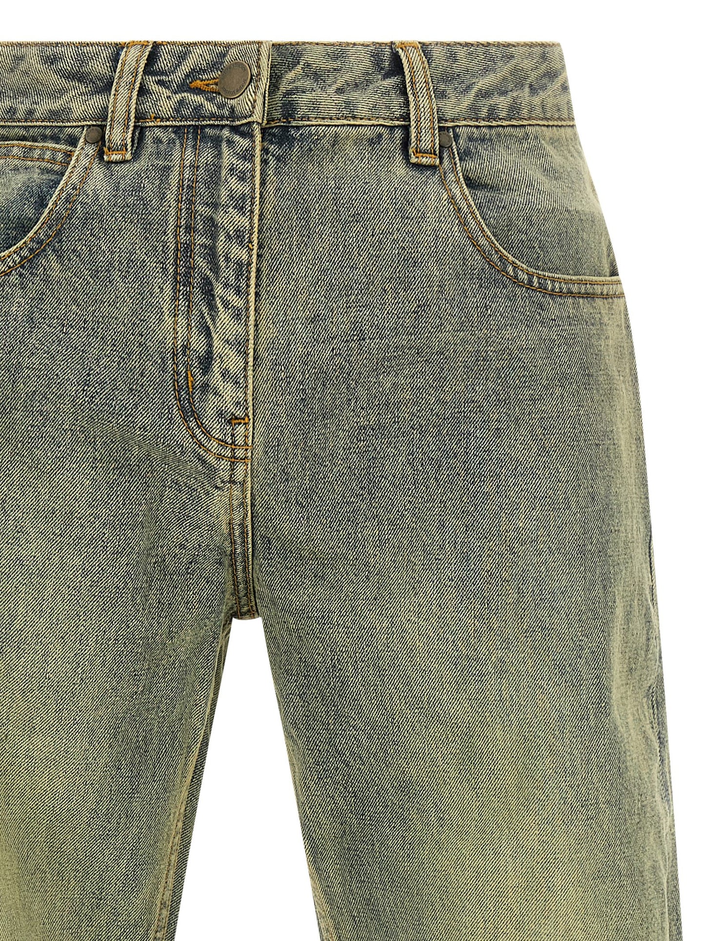 Jeans by Entire Studios for men in cotton denim bicolour & yellow features a polished silhouette with a polished straight-leg, regular-fit & wide, reaching a polished long and finished with a polished .