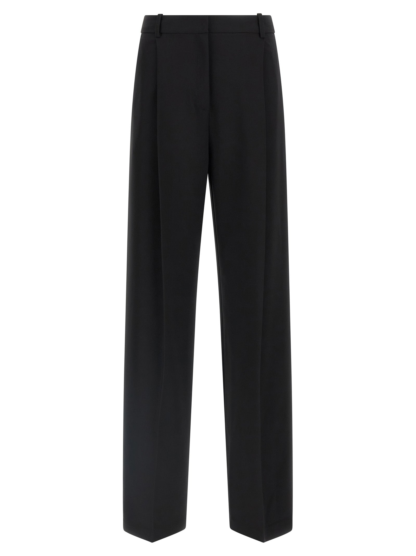 Casual Pants by Elisabetta Franchi for women in stretch polyester black features an refined tailoring silhouette, showcasing a premium straight-leg & wide with a and long cut for a refined tailoring look.