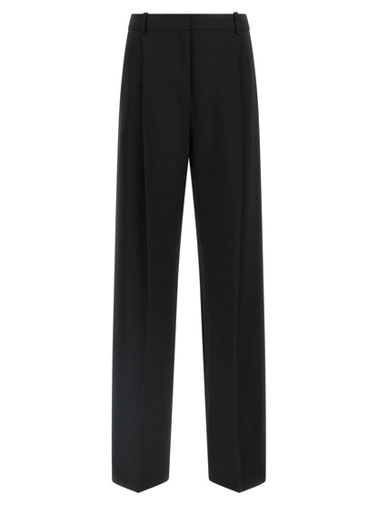 Casual Pants by Elisabetta Franchi for women in stretch polyester black features an refined tailoring silhouette, showcasing a premium straight-leg & wide with a and long cut for a refined tailoring look.