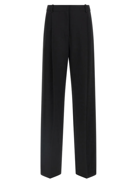Casual Pants by Elisabetta Franchi for women in stretch polyester black features an refined tailoring silhouette, showcasing a premium straight-leg & wide with a and long cut for a refined tailoring look.