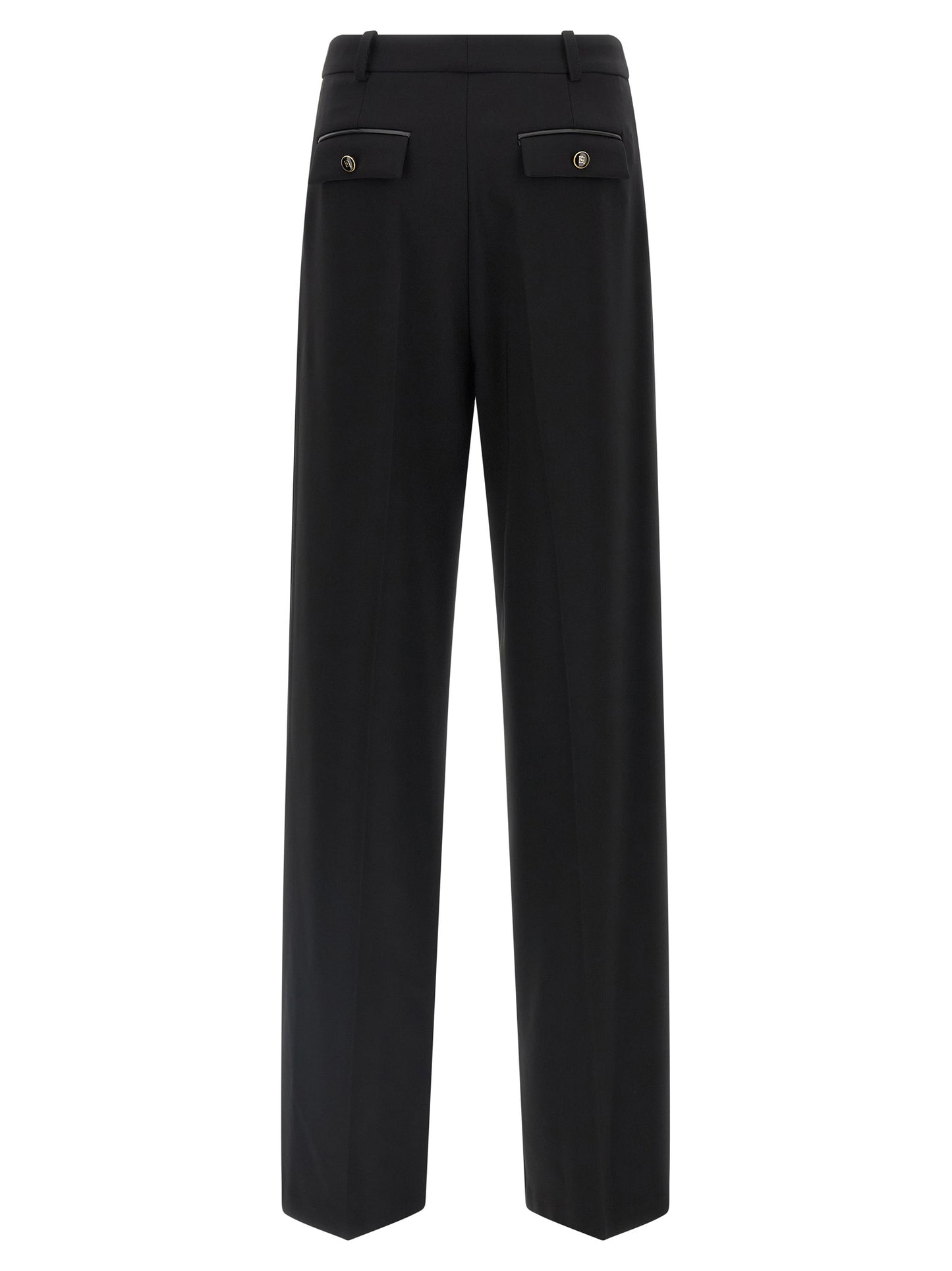 Casual Pants by Elisabetta Franchi for women in stretch polyester black presents a refined pantology silhouette, artfully defined by a refined pantology straight-leg & wide, long, and a sophisticated .