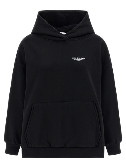 Sweatshirt Hoodie by Givenchy for women in cotton bicolour, black, white & print showcases a city-ready silhouette, artfully detailed with a signature hooded neckline and for a city-ready finish.