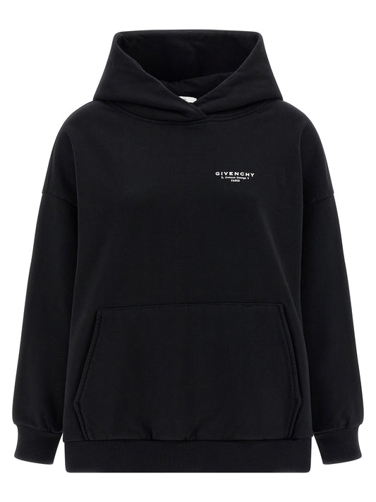 Sweatshirt Hoodie by Givenchy for women in cotton bicolour, black, white & print showcases a city-ready silhouette, artfully detailed with a signature hooded neckline and for a city-ready finish.