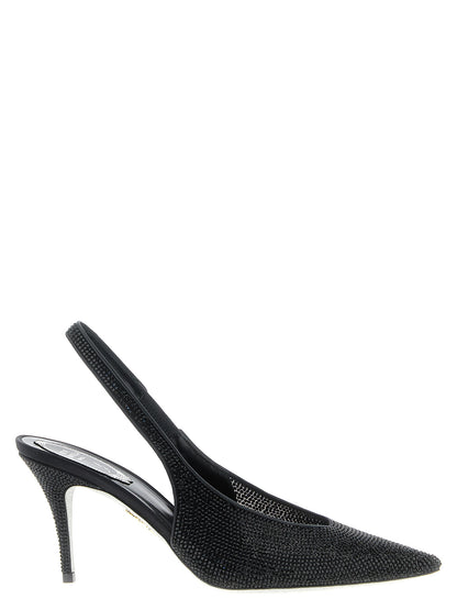 High-Heel Stiletto Slingback Pumps Heels by RENE CAOVILLA for women in crystal black features a effortless chic silhouette, showcasing the Women's Crystal High-Heel Stiletto Slingback Pumps Heels design with a effortless chic stiletto high-heel and for a effortless chic finish.