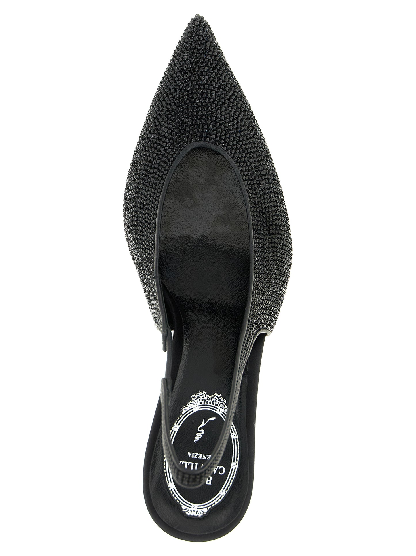High-Heel Stiletto Slingback Pumps Heels by RENE CAOVILLA for women in crystal and black showcases a effortlessly elegant silhouette as Women's Crystal High-Heel Stiletto Slingback Pumps Heels, featuring a effortlessly elegant stiletto high-heel and a effortlessly elegant for an elegant look.