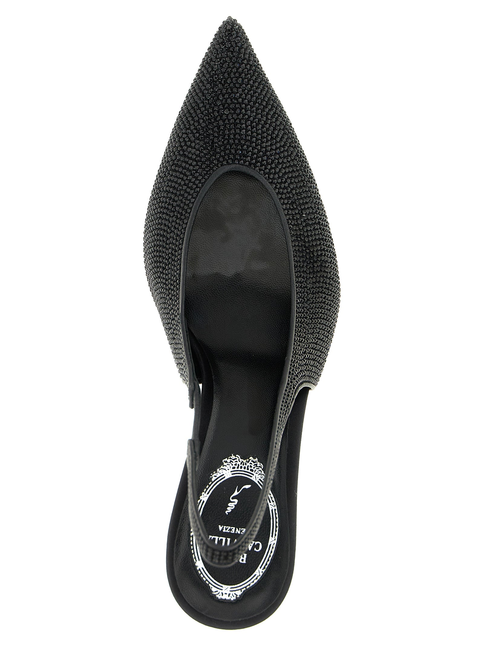 High-Heel Stiletto Slingback Pumps Heels by RENE CAOVILLA for women in crystal and black showcases a effortlessly elegant silhouette as Women's Crystal High-Heel Stiletto Slingback Pumps Heels, featuring a effortlessly elegant stiletto high-heel and a effortlessly elegant for an elegant look.