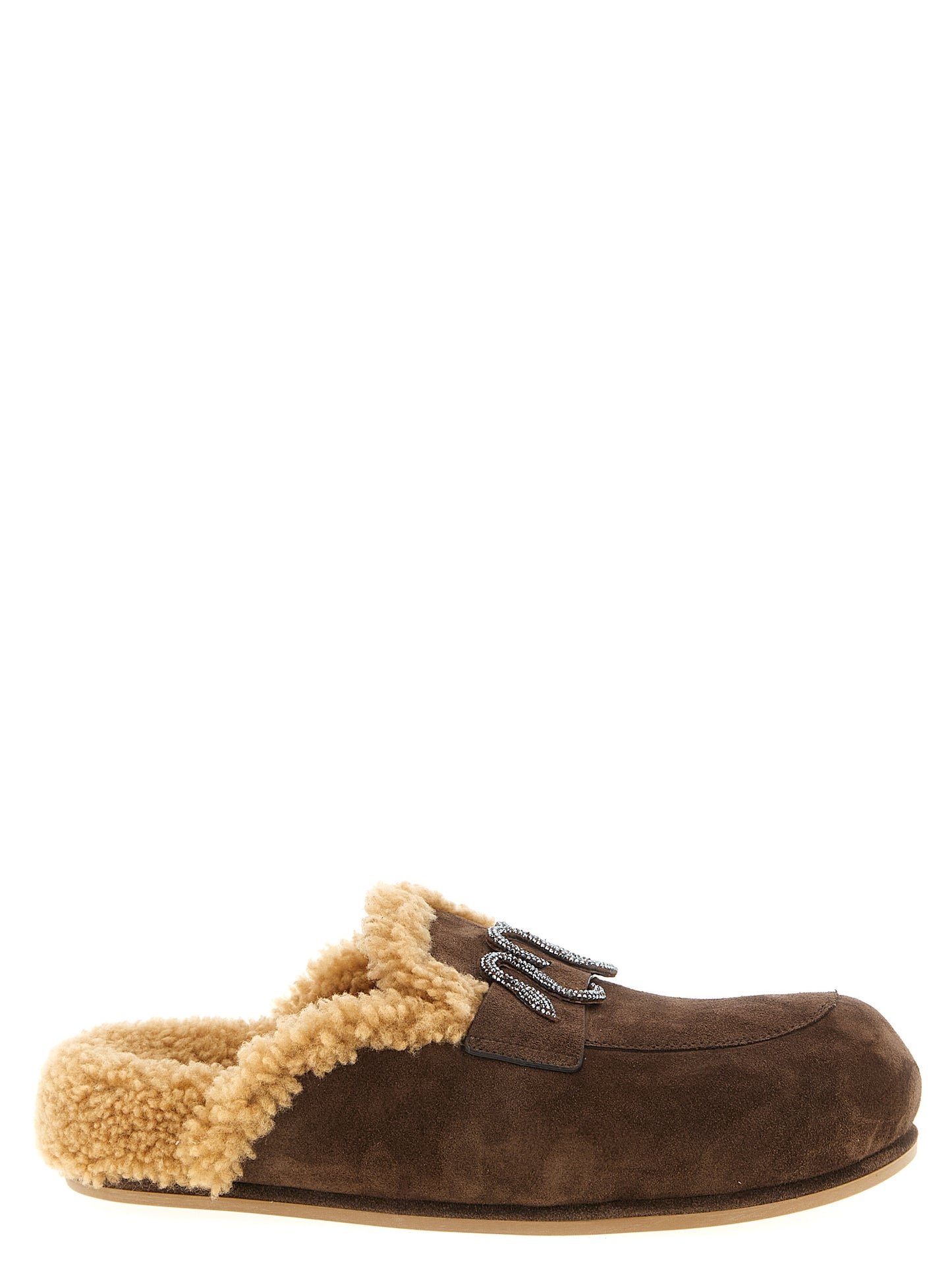 RENE CAOVILLA Women's Suede Calfskin Leather & Crystal Sliders Flat Shoes - Brown