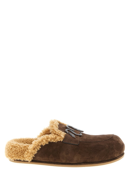 RENE CAOVILLA Women's Suede Calfskin Leather & Crystal Sliders Flat Shoes - Brown