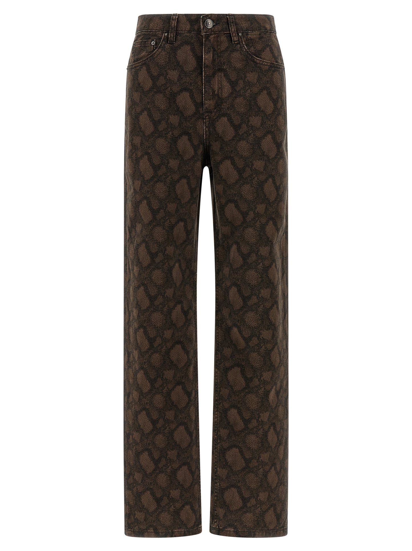 Jeans by ROTATE BIRGER CHRISTENSEN for women in denim cotton animal, brown & print features an sartorial straight-leg and long with a high rise cut for a sartorial finish.