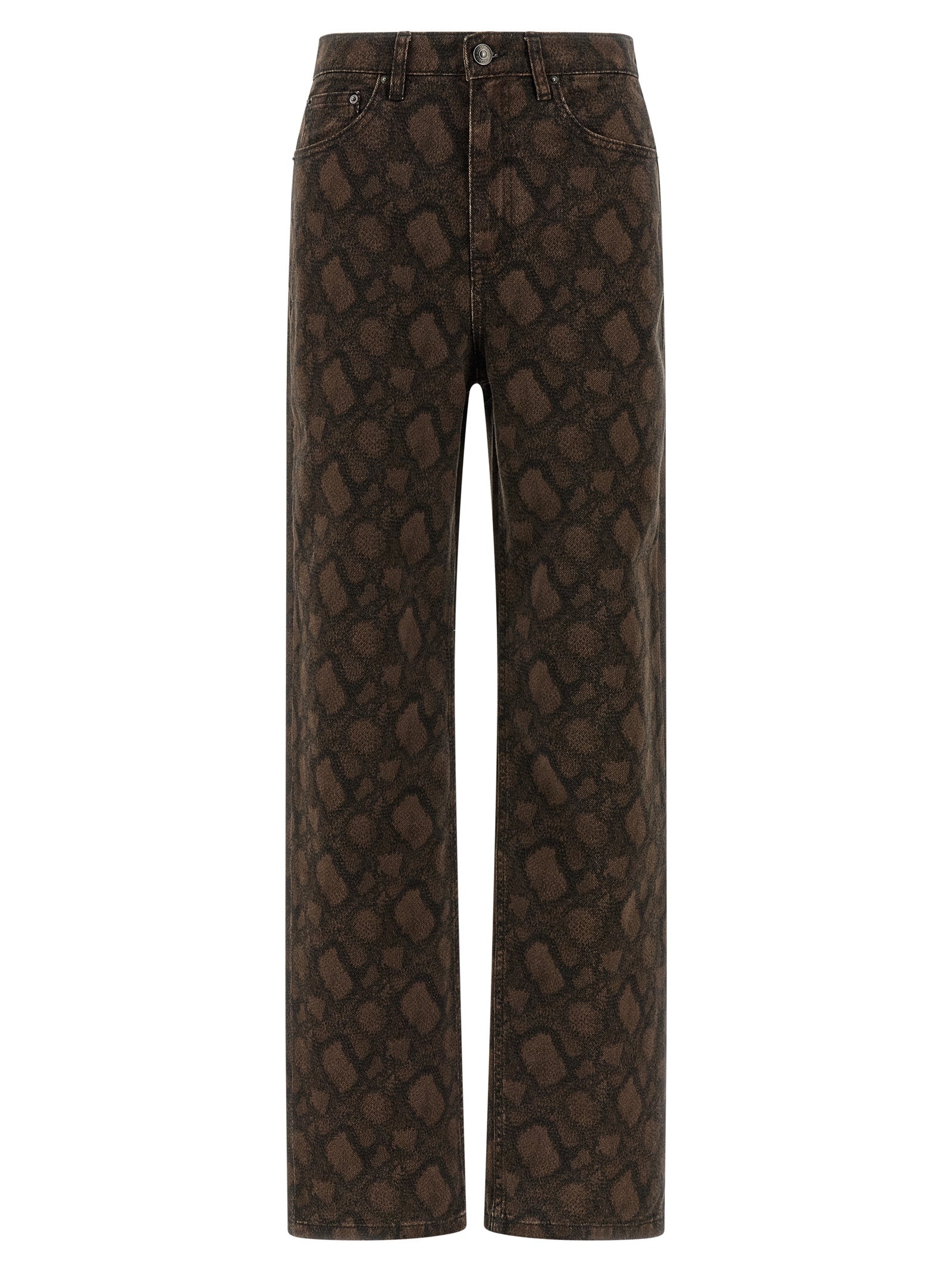 Jeans by ROTATE BIRGER CHRISTENSEN for women in denim cotton animal, brown & print features an sartorial straight-leg and long with a high rise cut for a sartorial finish.