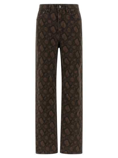 Jeans by ROTATE BIRGER CHRISTENSEN for women in denim cotton animal, brown & print features an sartorial straight-leg and long with a high rise cut for a sartorial finish.