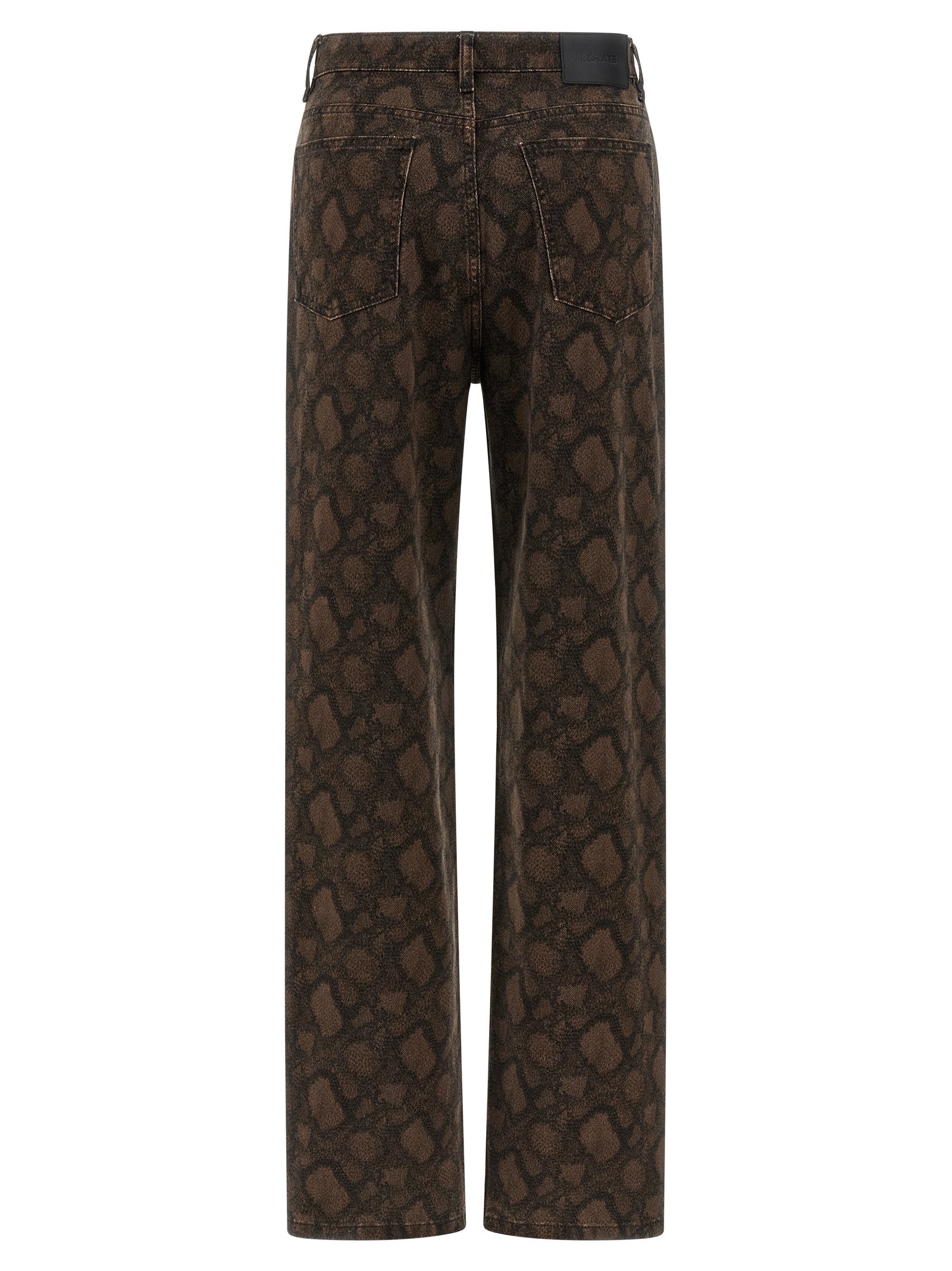 Jeans by ROTATE BIRGER CHRISTENSEN for women in denim cotton animal, brown & print features a polished silhouette with a polished straight-leg, reaching a polished long and finished with a polished high rise.
