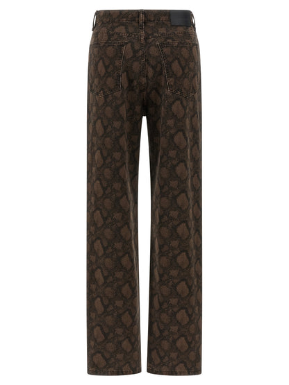 Jeans by ROTATE BIRGER CHRISTENSEN for women in denim cotton animal, brown & print features a polished silhouette with a polished straight-leg, reaching a polished long and finished with a polished high rise.