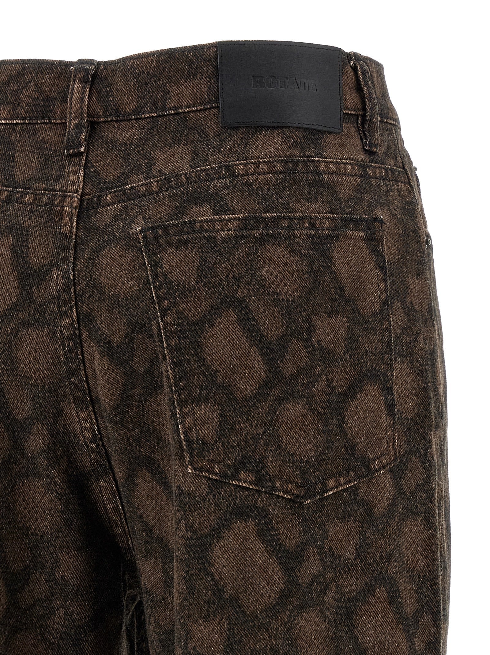Jeans by ROTATE BIRGER CHRISTENSEN for women in denim cotton animal, brown & print presents a refined pantology silhouette, artfully defined by a refined pantology straight-leg, long, and a sophisticated high rise.