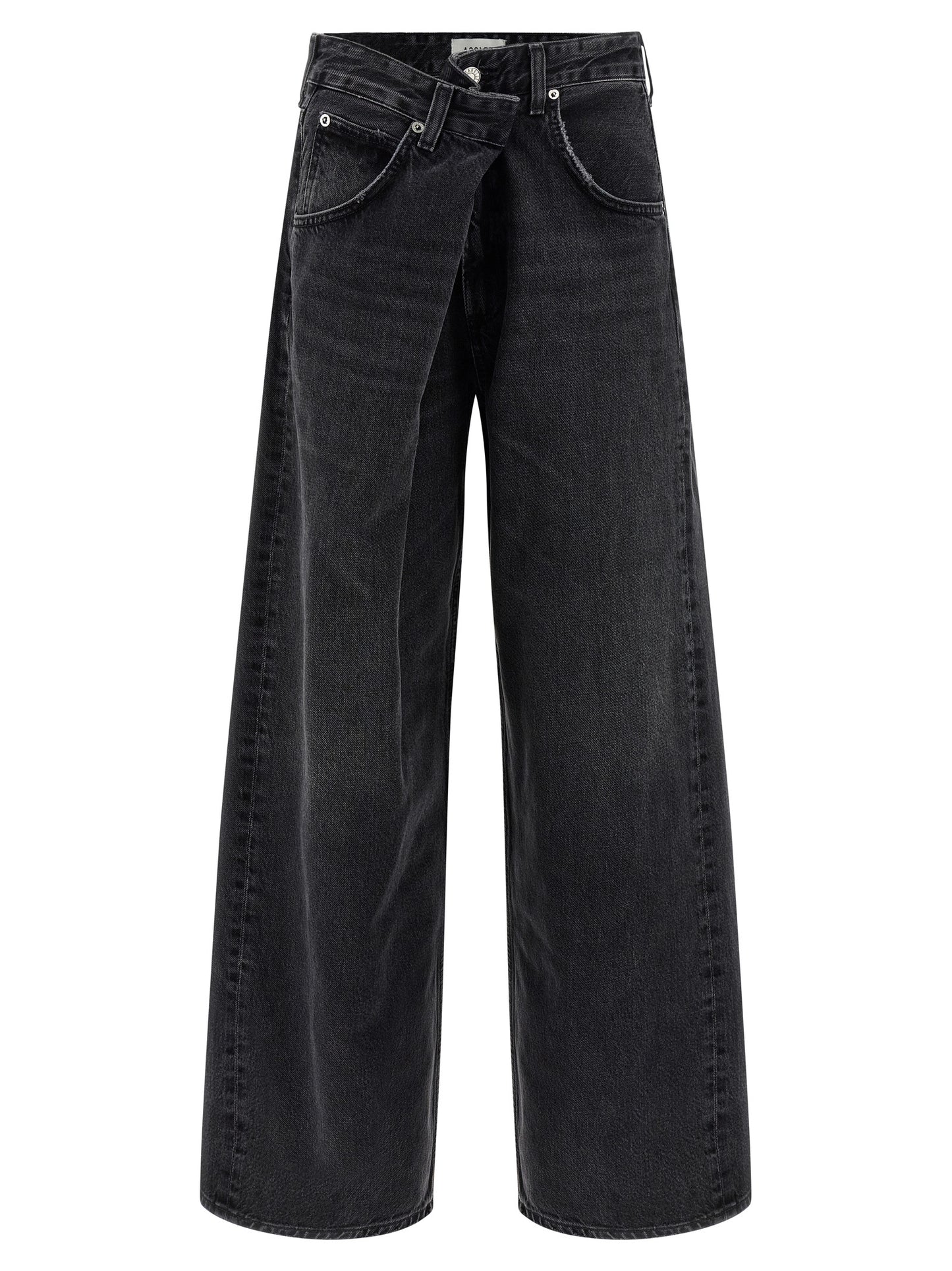 Jeans by Agolde for women in denim cotton black features an sartorial relaxed-fit & wide and long with a cut for a sartorial finish.