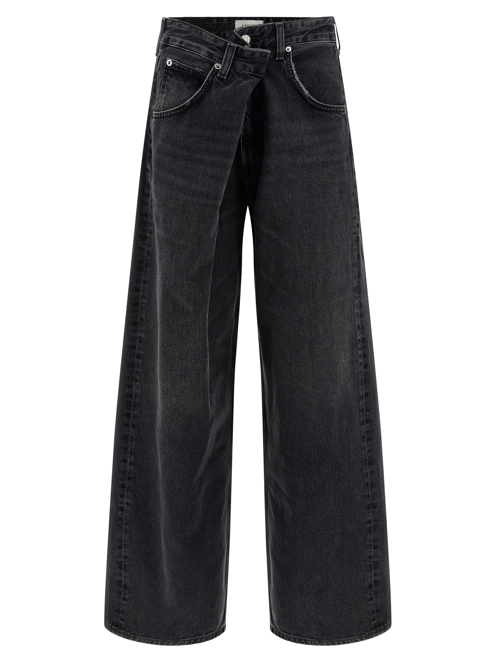 Jeans by Agolde for women in denim cotton black features an sartorial relaxed-fit & wide and long with a cut for a sartorial finish.