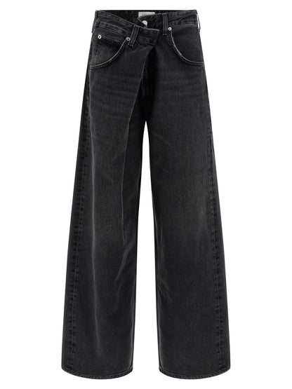 Jeans by Agolde for women in denim cotton black features an sartorial relaxed-fit & wide and long with a cut for a sartorial finish.