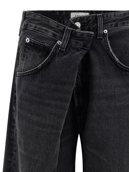 Jeans by Agolde for women in denim cotton black features a refined silhouette with a refined relaxed-fit & wide, defined by a and a refined long for a refined finish.