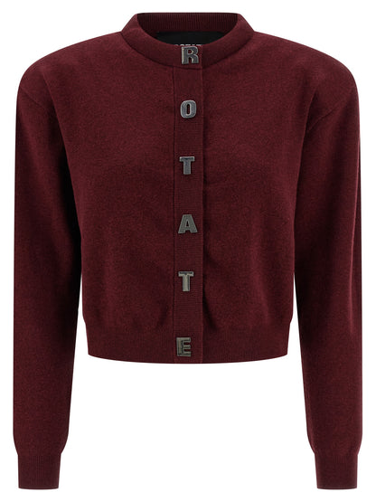 Cardigan by ROTATE BIRGER CHRISTENSEN for women in cashmere cotton blend bordeaux showcases a captivating silhouette, artfully detailed with a captivating long-sleeve and crew neckline for a truly sophisticated captivating look.