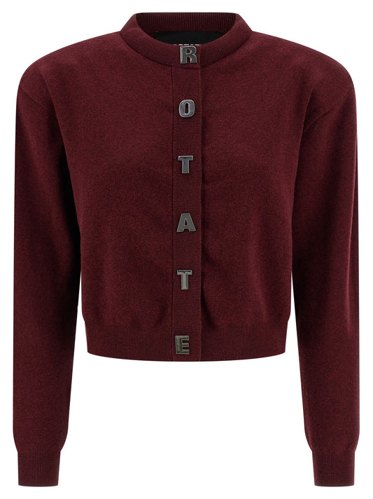 Cardigan by ROTATE BIRGER CHRISTENSEN for women in cashmere cotton blend bordeaux showcases a captivating silhouette, artfully detailed with a captivating long-sleeve and crew neckline for a truly sophisticated captivating look.