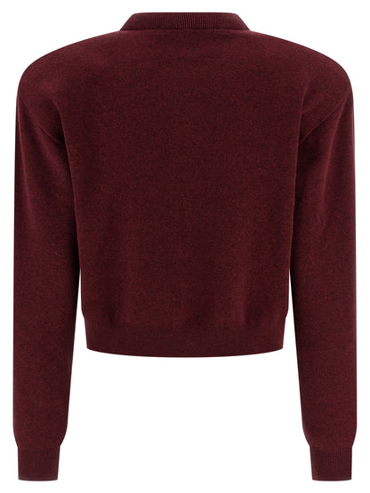 Cardigan by ROTATE BIRGER CHRISTENSEN for women in cashmere cotton blend bordeaux features a nuanced silhouette with a refined crew neckline and nuanced detailing for a sophisticated look.