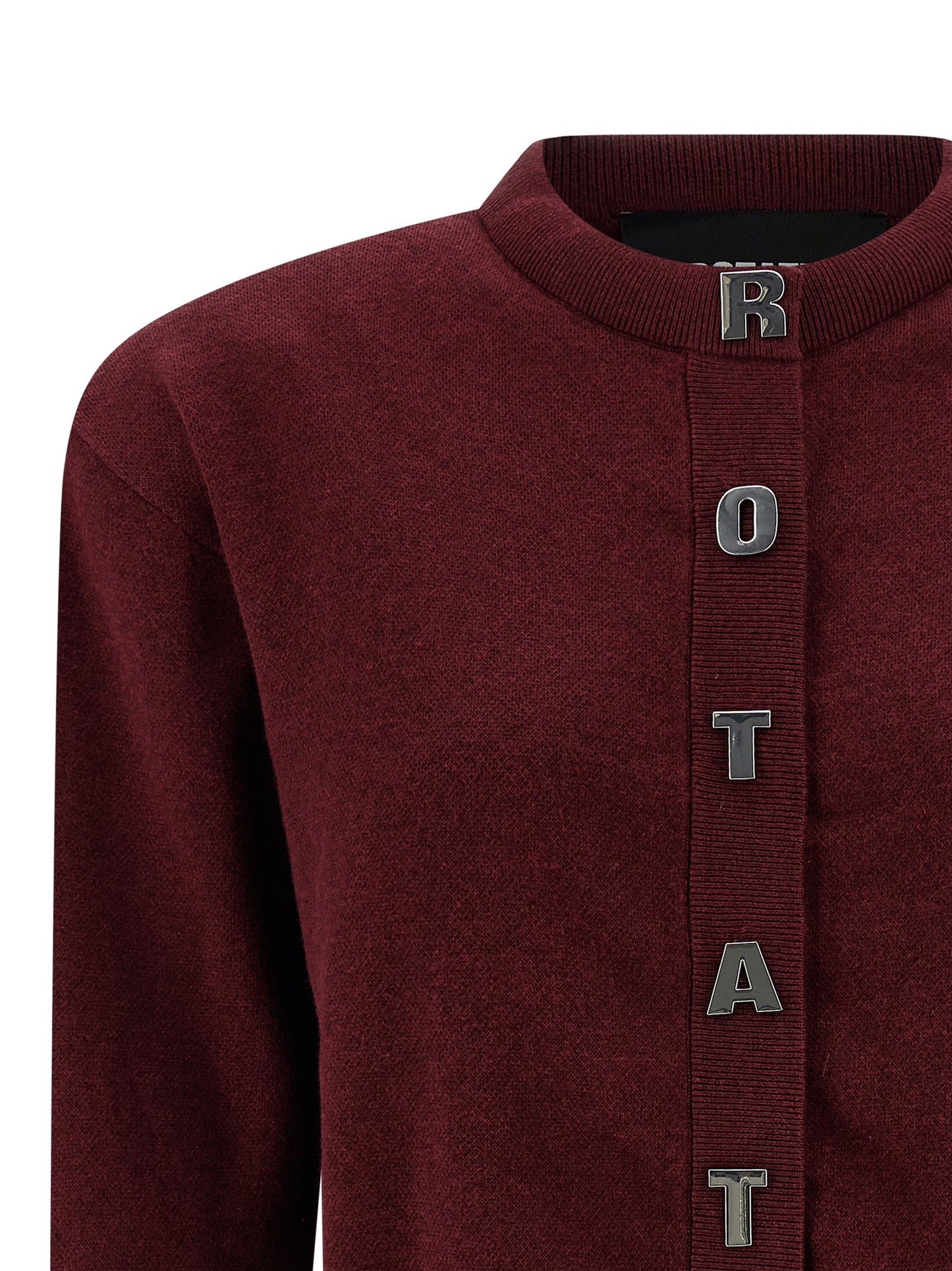 Cardigan by ROTATE BIRGER CHRISTENSEN for women in cashmere cotton blend bordeaux features a dramatic silhouette, showcasing a sophisticated crew neckline and dramatic detail for a timeless, premium look.