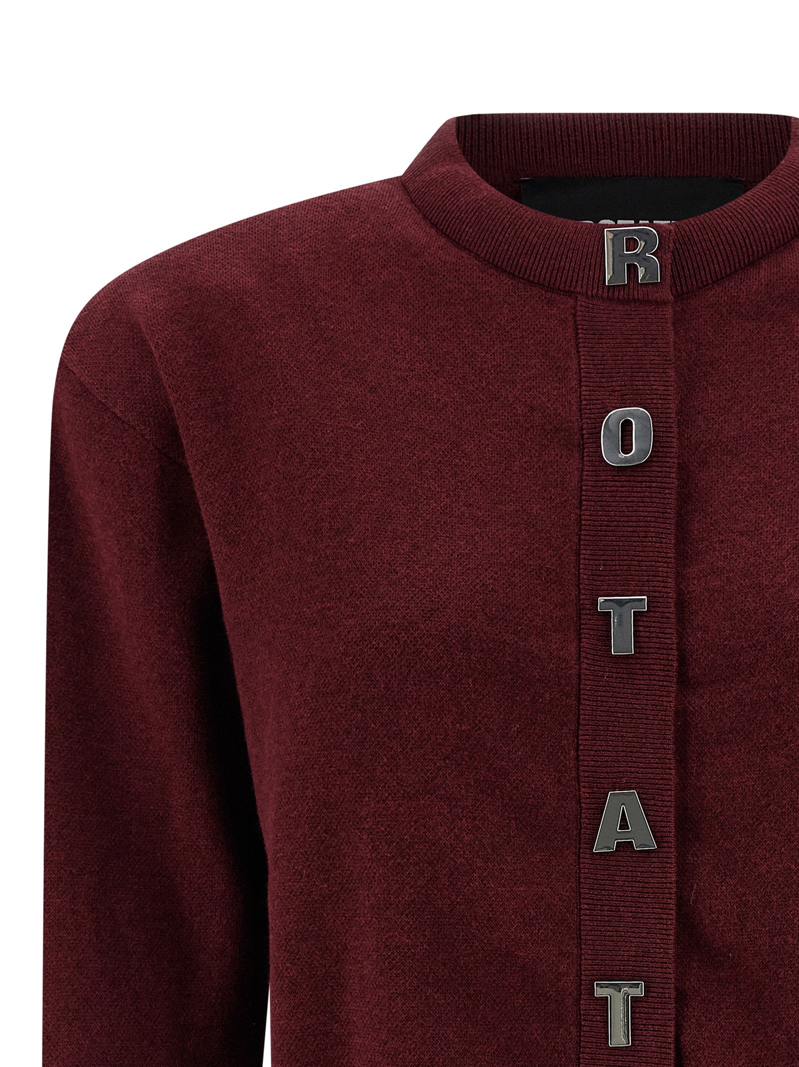 Cardigan by ROTATE BIRGER CHRISTENSEN for women in cashmere cotton blend bordeaux features a dramatic silhouette, showcasing a sophisticated crew neckline and dramatic detail for a timeless, premium look.