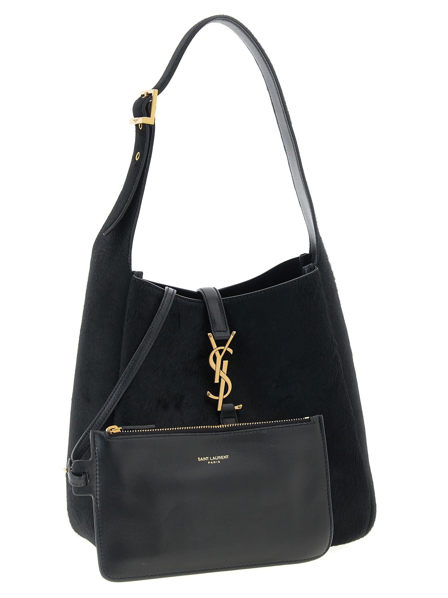 Small Shoulder Bag by Saint Laurent for women in suede calfskin leather black features a effortless chic silhouette with a secure , ample , and versatile shoulder-strap, adjustable-strap & handle for a effortless chic finish.