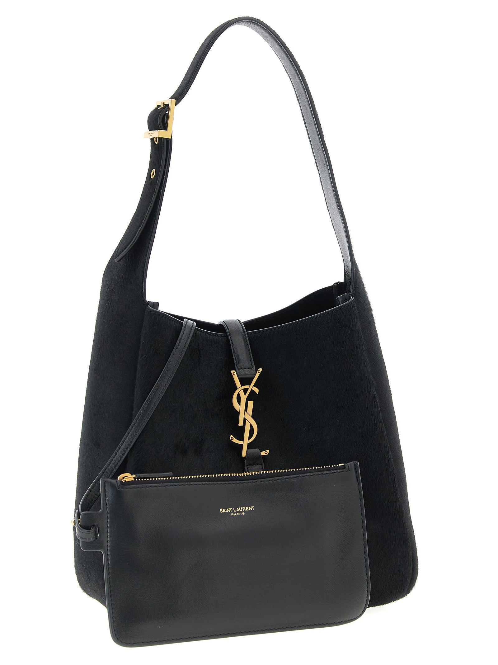 Small Shoulder Bag by Saint Laurent for women in suede calfskin leather black features a effortless chic silhouette with a secure , ample , and versatile shoulder-strap, adjustable-strap & handle for a effortless chic finish.