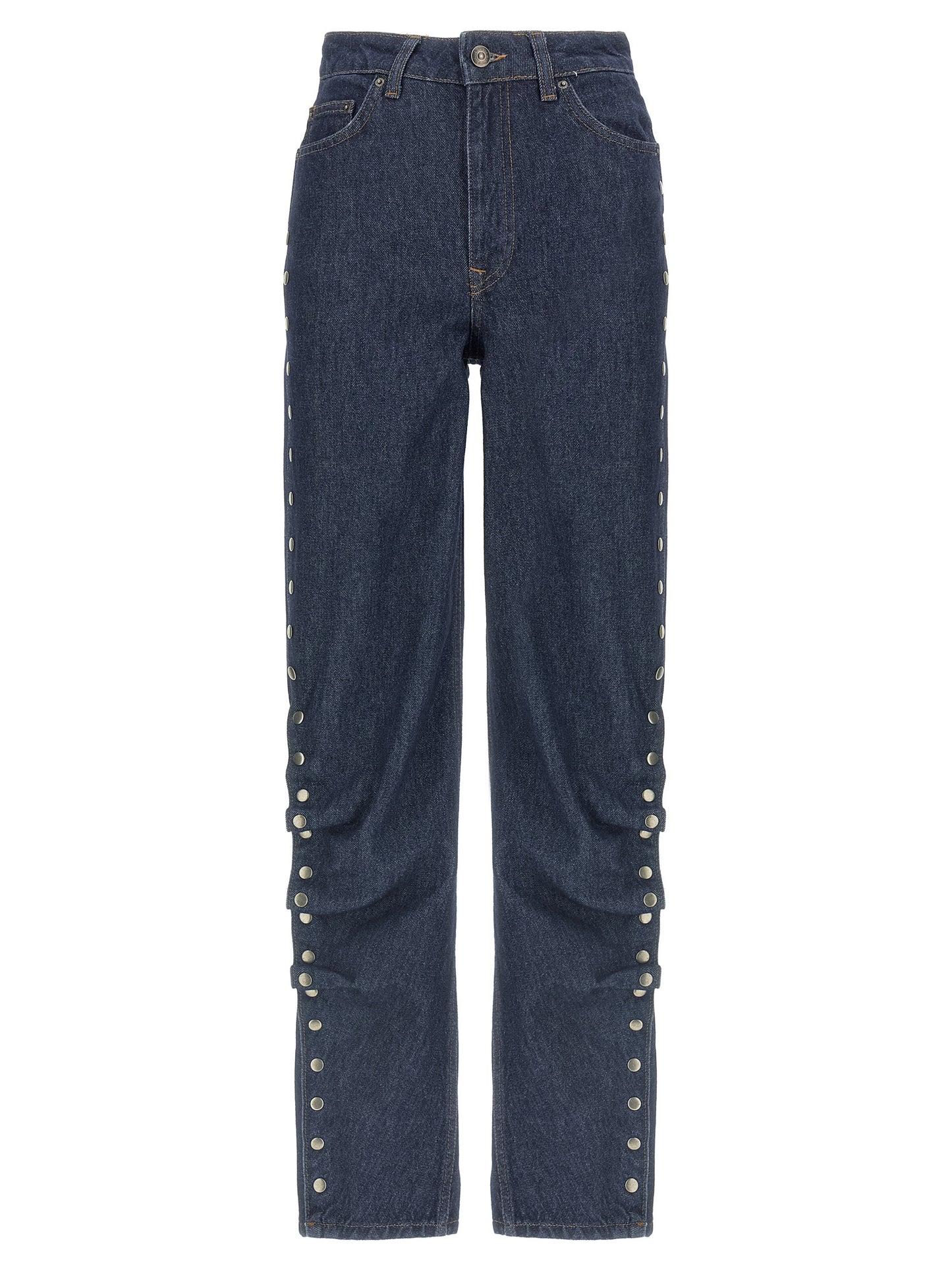 Jeans by ROTATE BIRGER CHRISTENSEN for women in cotton denim blue features an sartorial wide and long with a cut for a sartorial finish.