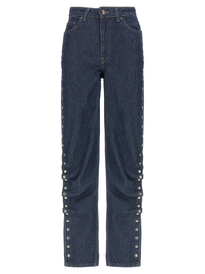 Jeans by ROTATE BIRGER CHRISTENSEN for women in cotton denim blue features an sartorial wide and long with a cut for a sartorial finish.