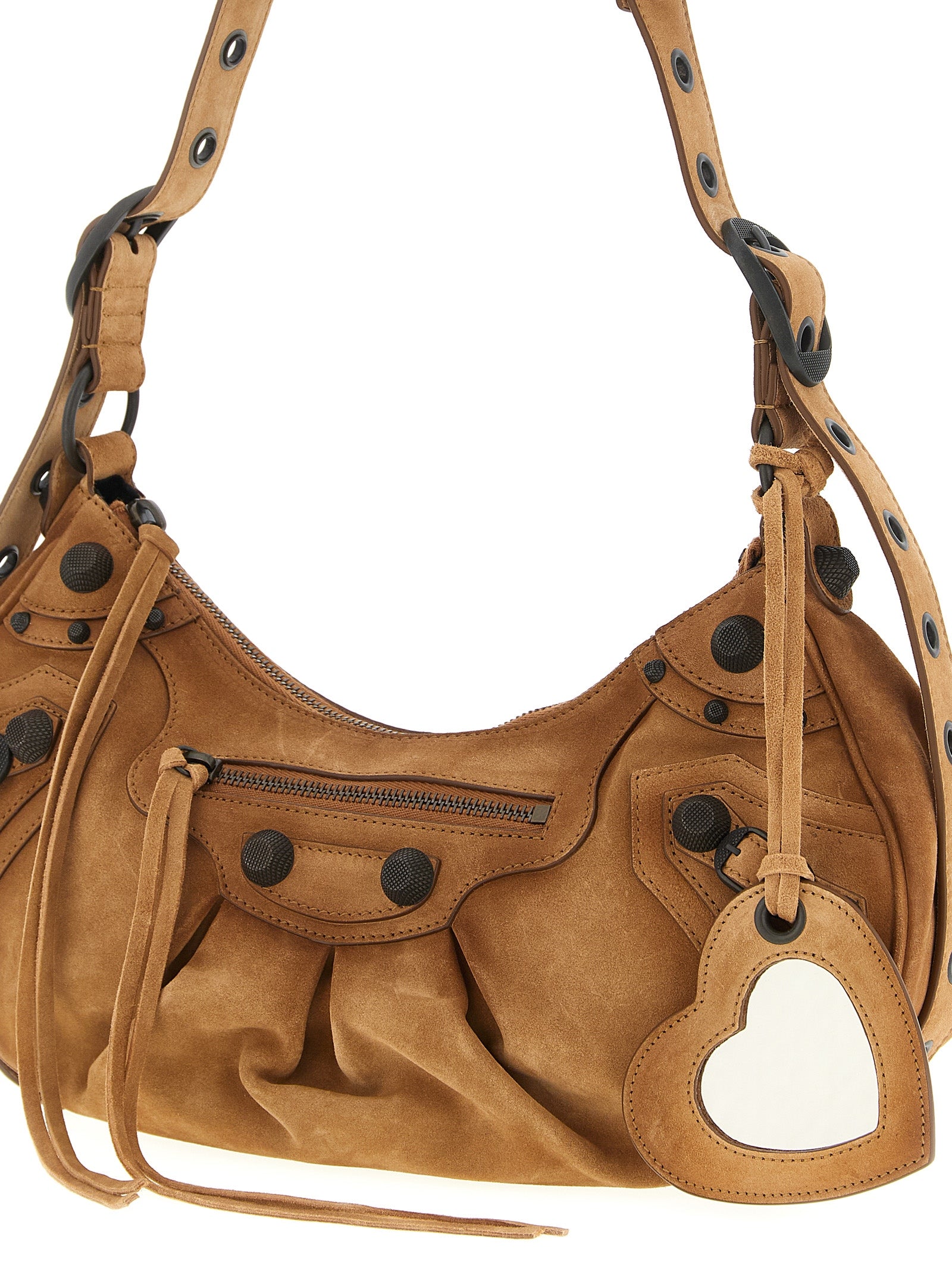 Shoulder Crescent Bag by Balenciaga for women in zamak brass canvas & suede calf leather brown features a enviable silhouette, showcasing a secure zipper, ample , and enviable shoulder-strap, adjustable-strap & handle for a enviable finish.