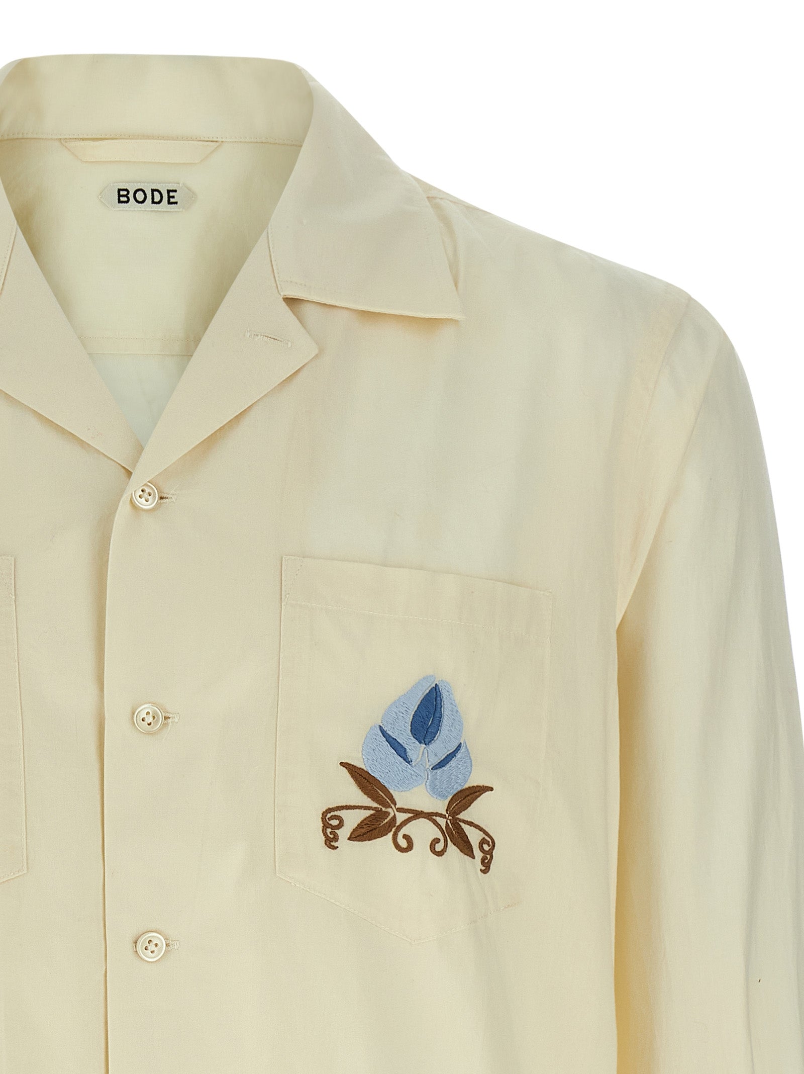 Shirt by BODE for men in cotton beige showcases a sublime silhouette, artfully detailed with a sublime lapel neckline and for a sophisticated, sublime finish.