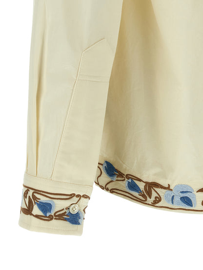 Shirt by BODE for men in cotton beige showcases a sleek silhouette, elegantly detailed with a sleek and for a sleek finish.
