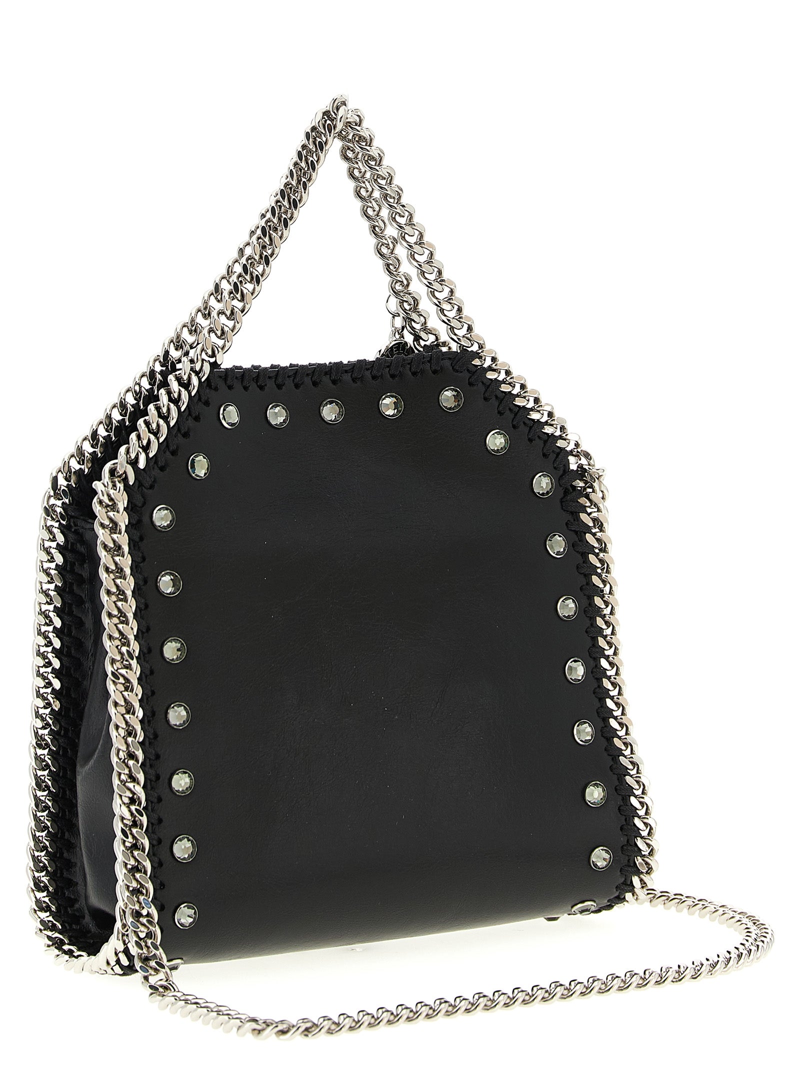 Handbag by Stella McCartney for women in exotic leather & crystal black features a refined silhouette, showcasing a secure magnetic, organized , and versatile shoulder-strap & handle for a refined finish.
