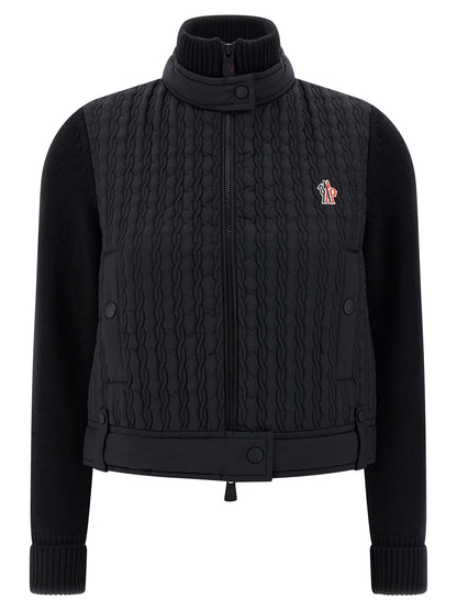 Cardigan by Moncler Grenoble for women in polyamide wool black features an crisp silhouette, showcasing a sophisticated high-neck neckline and detail for a truly crisp finish.