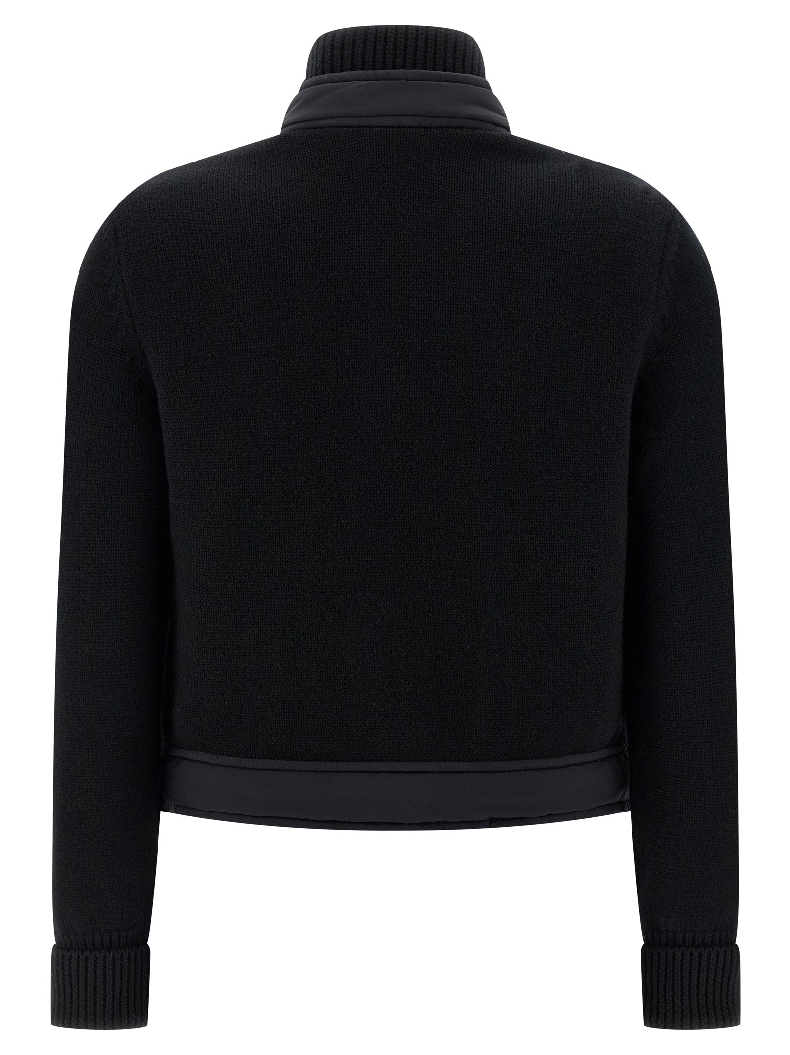 Cardigan by Moncler Grenoble for women in polyamide wool black features an impeccable silhouette, showcasing a sophisticated high-neck neckline and detail for a truly impeccable finish.