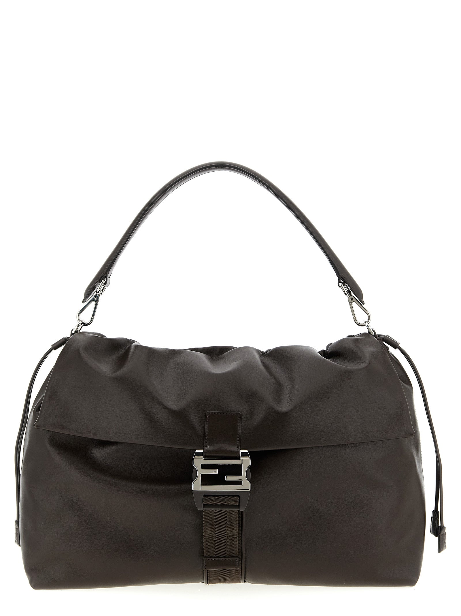 Messenger Handbag by Fendi for unisex in calfskin leather brown presents a ornamental silhouette, showcasing a secure flap & drawstring, ample , and versatile shoulder-strap, adjustable-strap, detachable-strap & handle for a ornamental finish.