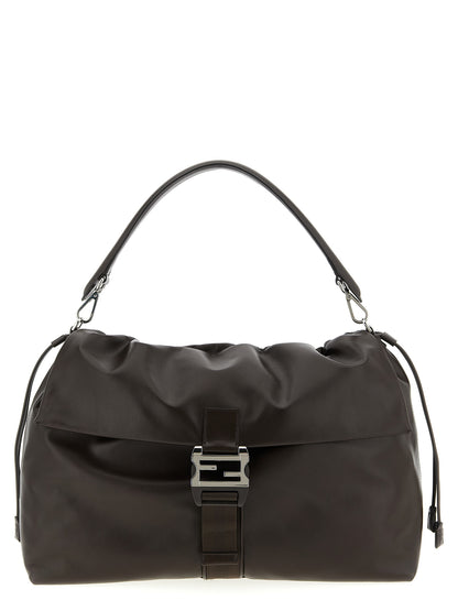 Messenger Handbag by Fendi for unisex in calfskin leather brown presents a ornamental silhouette, showcasing a secure flap & drawstring, ample , and versatile shoulder-strap, adjustable-strap, detachable-strap & handle for a ornamental finish.