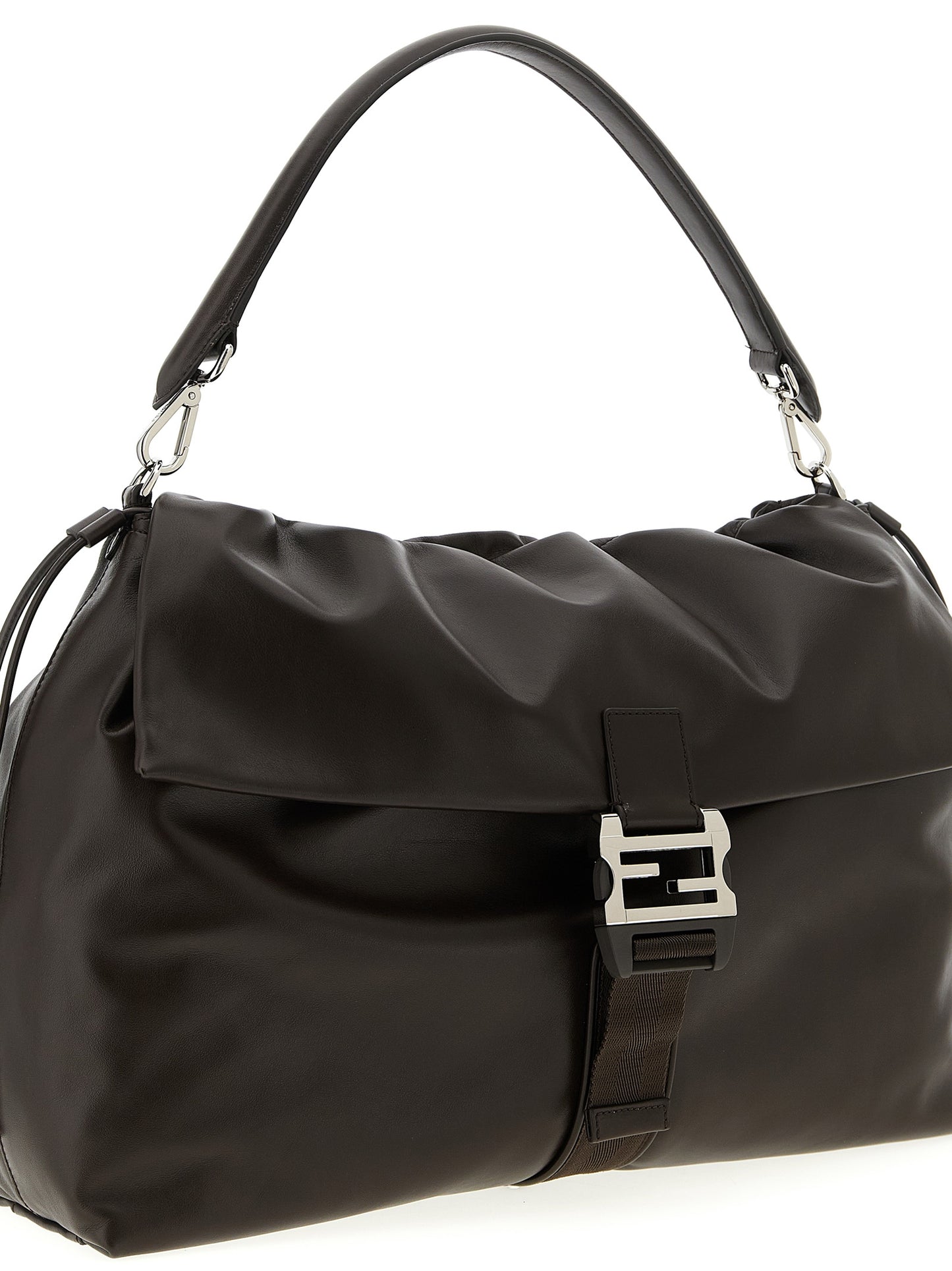 Messenger Handbag by Fendi for unisex in calfskin leather brown features a exquisite silhouette, showcasing a secure flap & drawstring and exquisite with versatile shoulder-strap, adjustable-strap, detachable-strap & handle for a exquisite finish.
