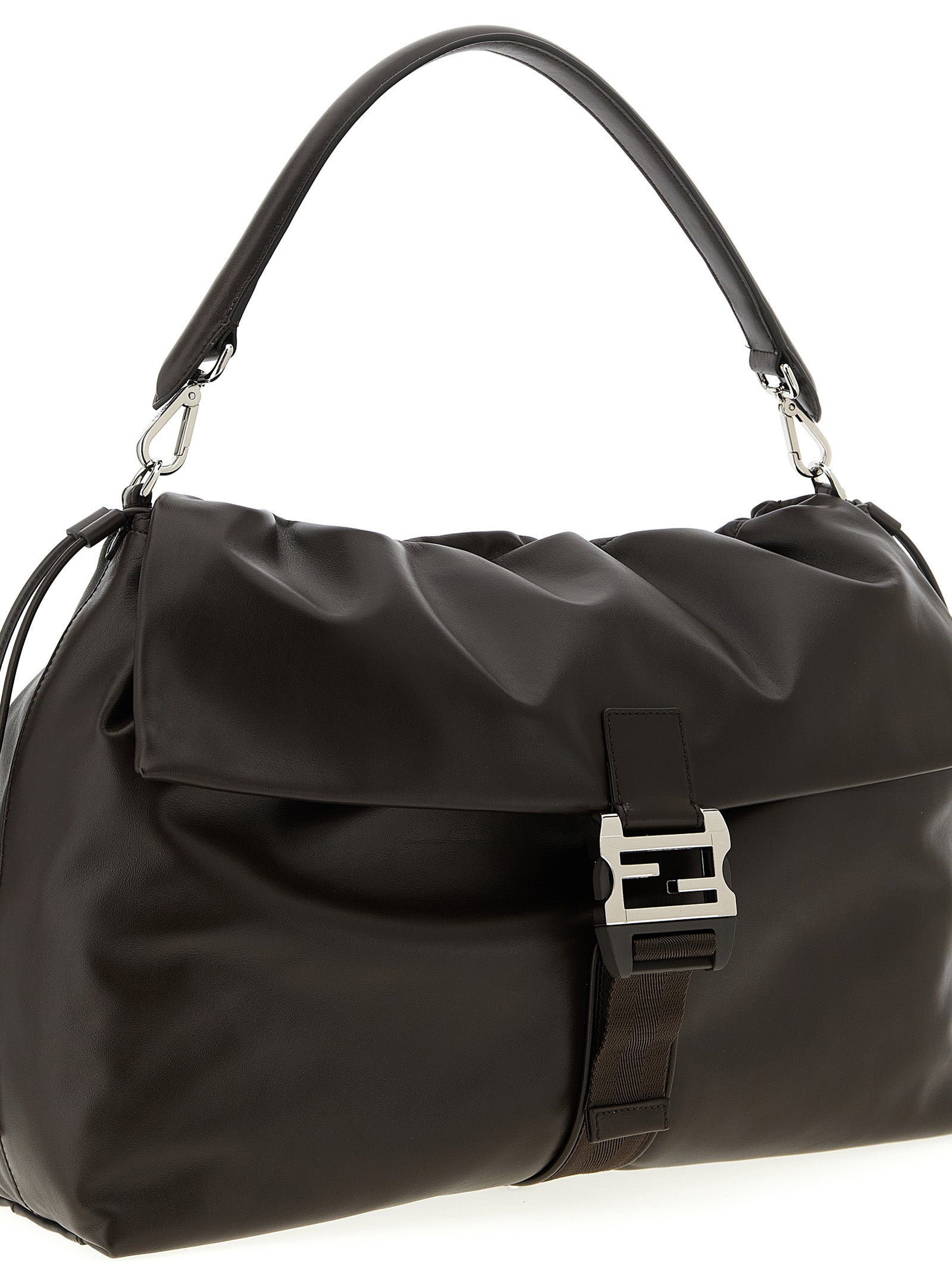 Messenger Handbag by Fendi for unisex in calfskin leather brown features a exquisite silhouette, showcasing a secure flap & drawstring and exquisite with versatile shoulder-strap, adjustable-strap, detachable-strap & handle for a exquisite finish.