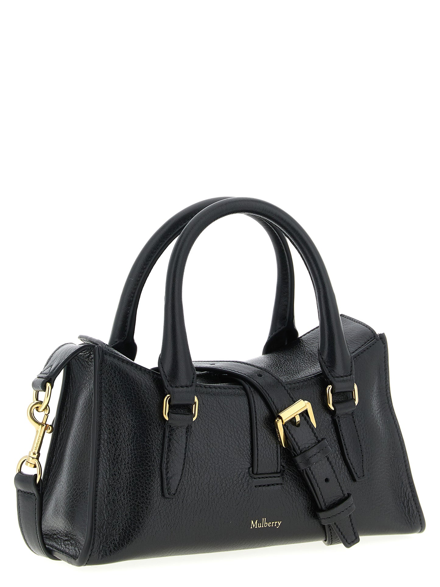 This Mini Flap Handbag by Mulberry for women in calfskin leather and black presents a sculptural silhouette featuring a secure flap & magnetic, ample , and versatile shoulder-strap, adjustable-strap & handle for a sculptural finish.