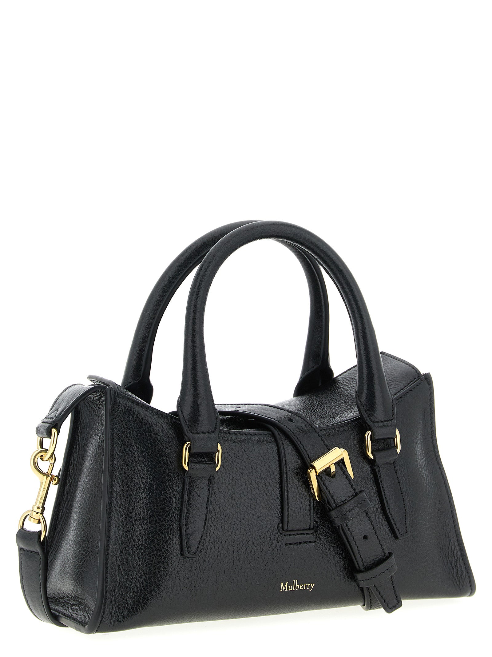 This Mini Flap Handbag by Mulberry for women in calfskin leather and black presents a sculptural silhouette featuring a secure flap & magnetic, ample , and versatile shoulder-strap, adjustable-strap & handle for a sculptural finish.