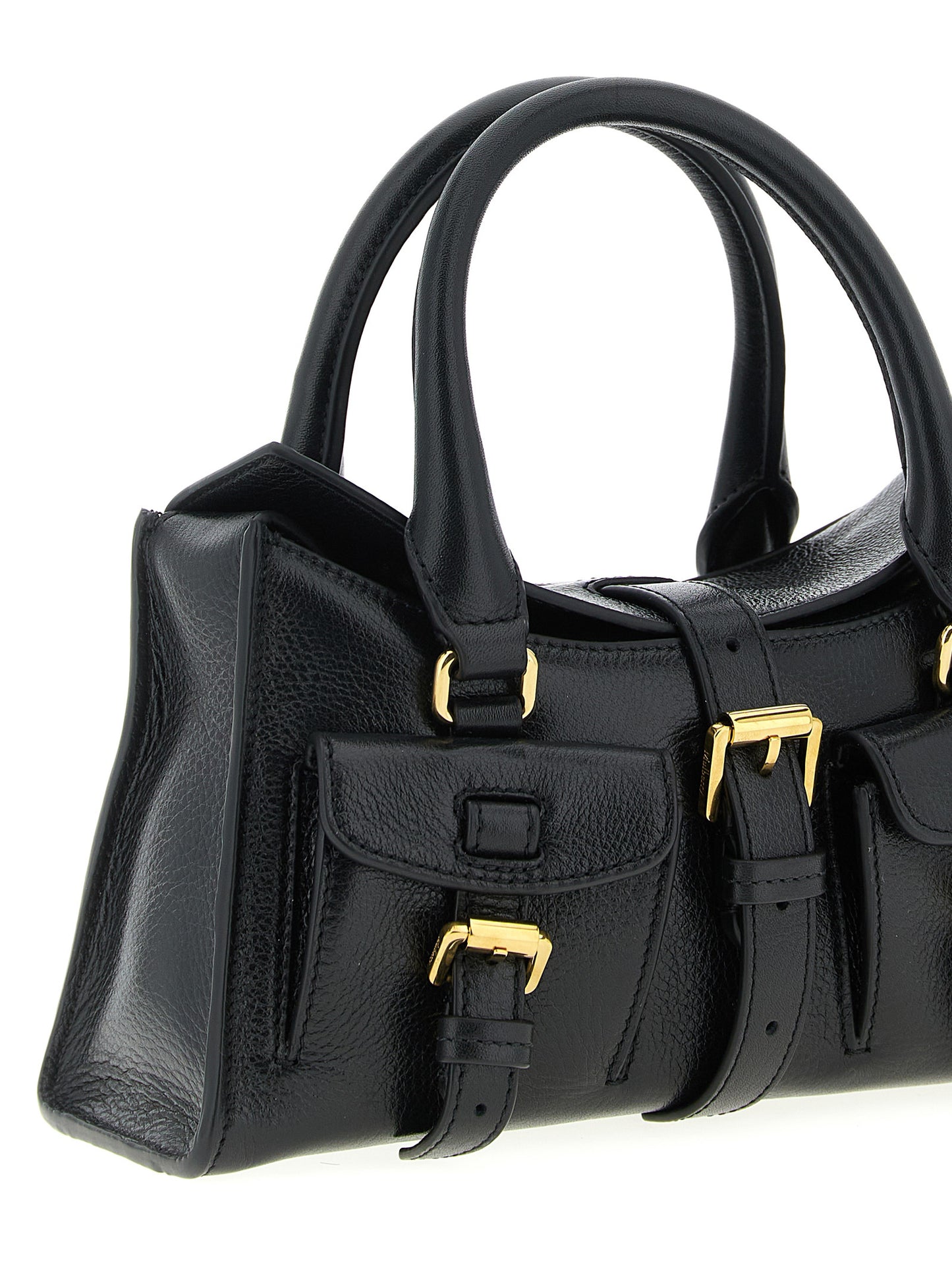 Mini Flap Handbag by Mulberry for women in calfskin leather black features a signature silhouette, showcasing a secure flap & magnetic and signature with versatile shoulder-strap, adjustable-strap & handle for a sophisticated look.