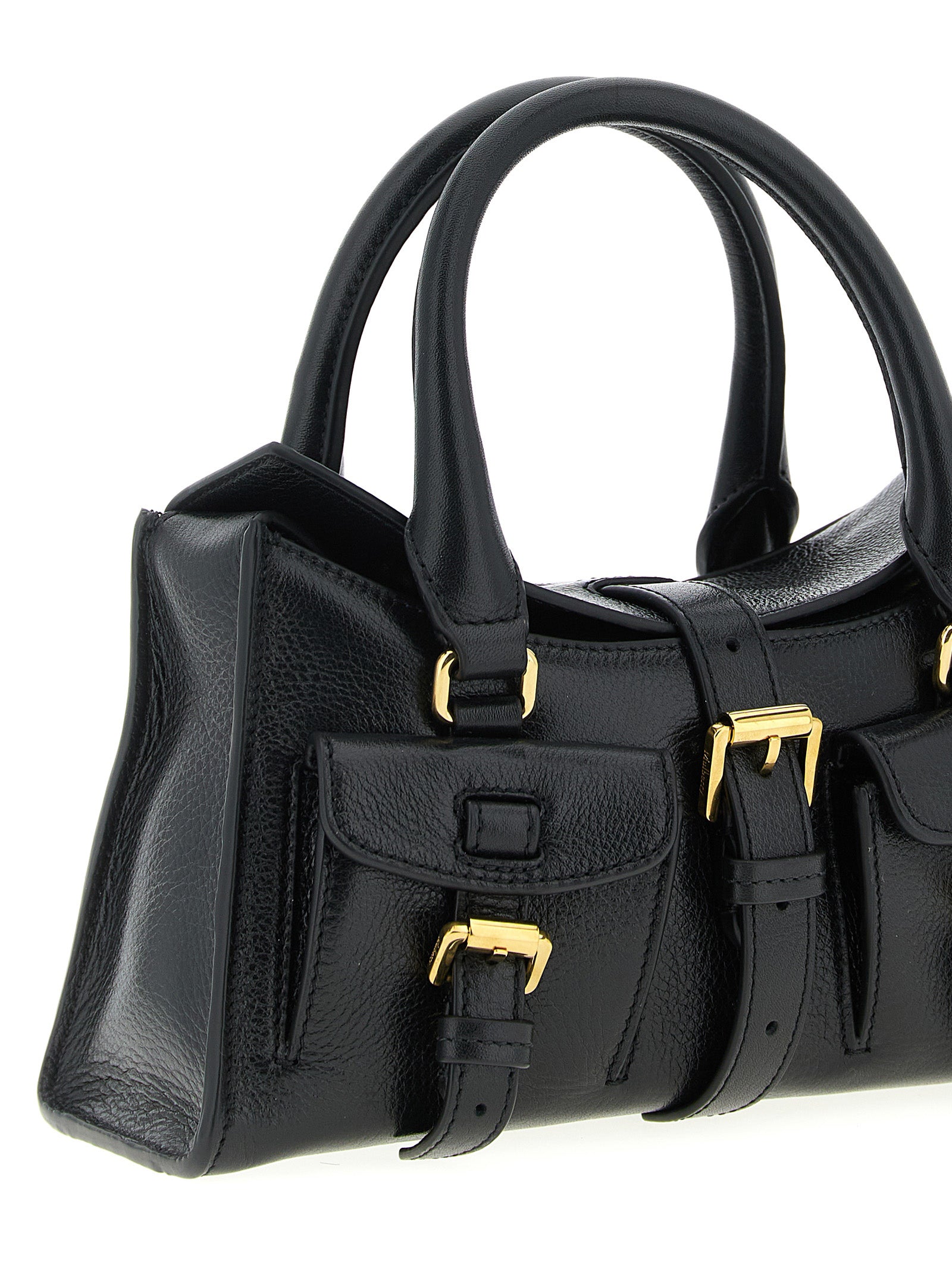 Mini Flap Handbag by Mulberry for women in calfskin leather black features a signature silhouette, showcasing a secure flap & magnetic and signature with versatile shoulder-strap, adjustable-strap & handle for a sophisticated look.