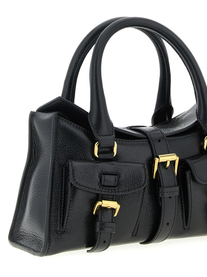 Mini Flap Handbag by Mulberry for women in calfskin leather black features a signature silhouette, showcasing a secure flap & magnetic and signature with versatile shoulder-strap, adjustable-strap & handle for a sophisticated look.