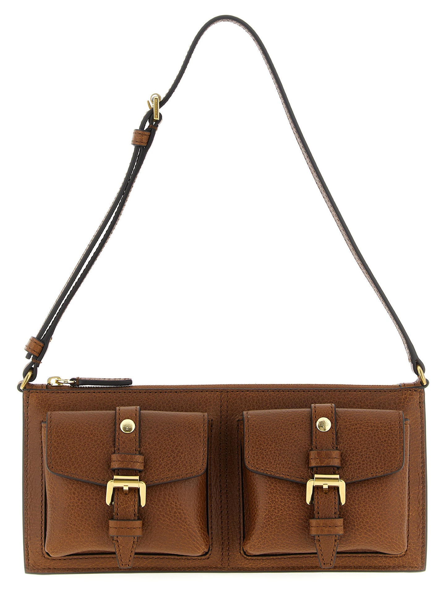 Mini Shoulder Bag by Mulberry for women in calfskin leather brown features a effortless sophistication silhouette, secured by a zipper, magnetic & buckle with ample external-pockets and versatile shoulder-strap & adjustable-strap for a effortless sophistication finish.