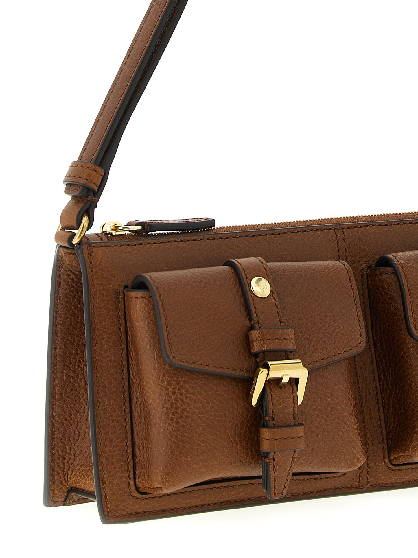 Mini Shoulder Bag by Mulberry for women in calfskin leather brown features a statuesque silhouette, showcasing a secure zipper, magnetic & buckle and statuesque external-pockets with versatile shoulder-strap & adjustable-strap for a statuesque finish.