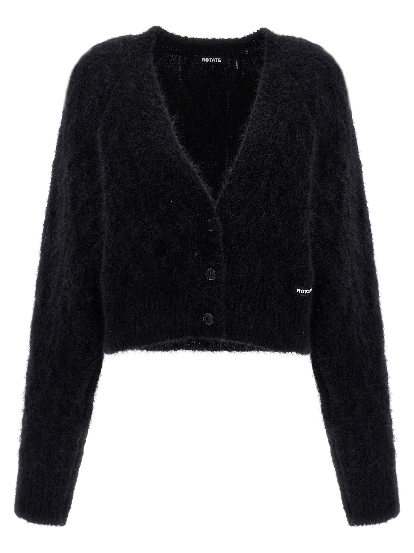 Cardigan by ROTATE BIRGER CHRISTENSEN for women in polyamide leather & alpaca wool black & patterned features a nuanced silhouette with a refined v-neck neckline and nuanced detailing for a sophisticated look.
