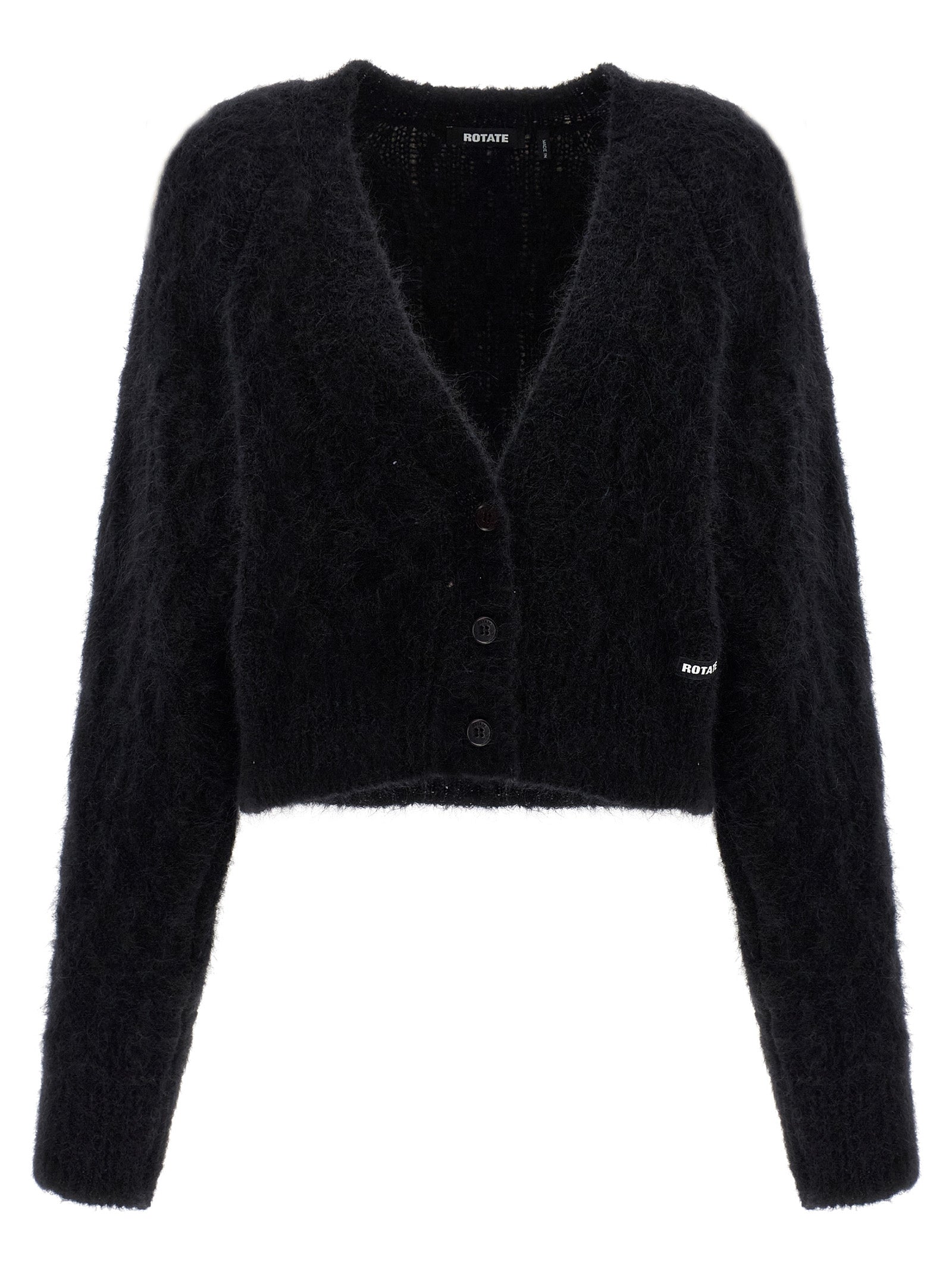 Cardigan by ROTATE BIRGER CHRISTENSEN for women in polyamide leather & alpaca wool black & patterned features a nuanced silhouette with a refined v-neck neckline and nuanced detailing for a sophisticated look.